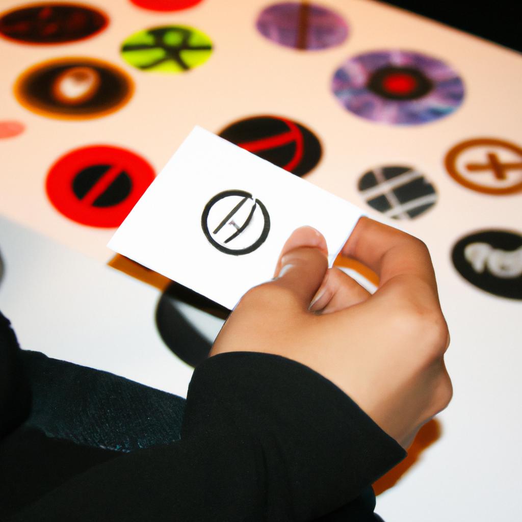 Person analyzing logo design elements
