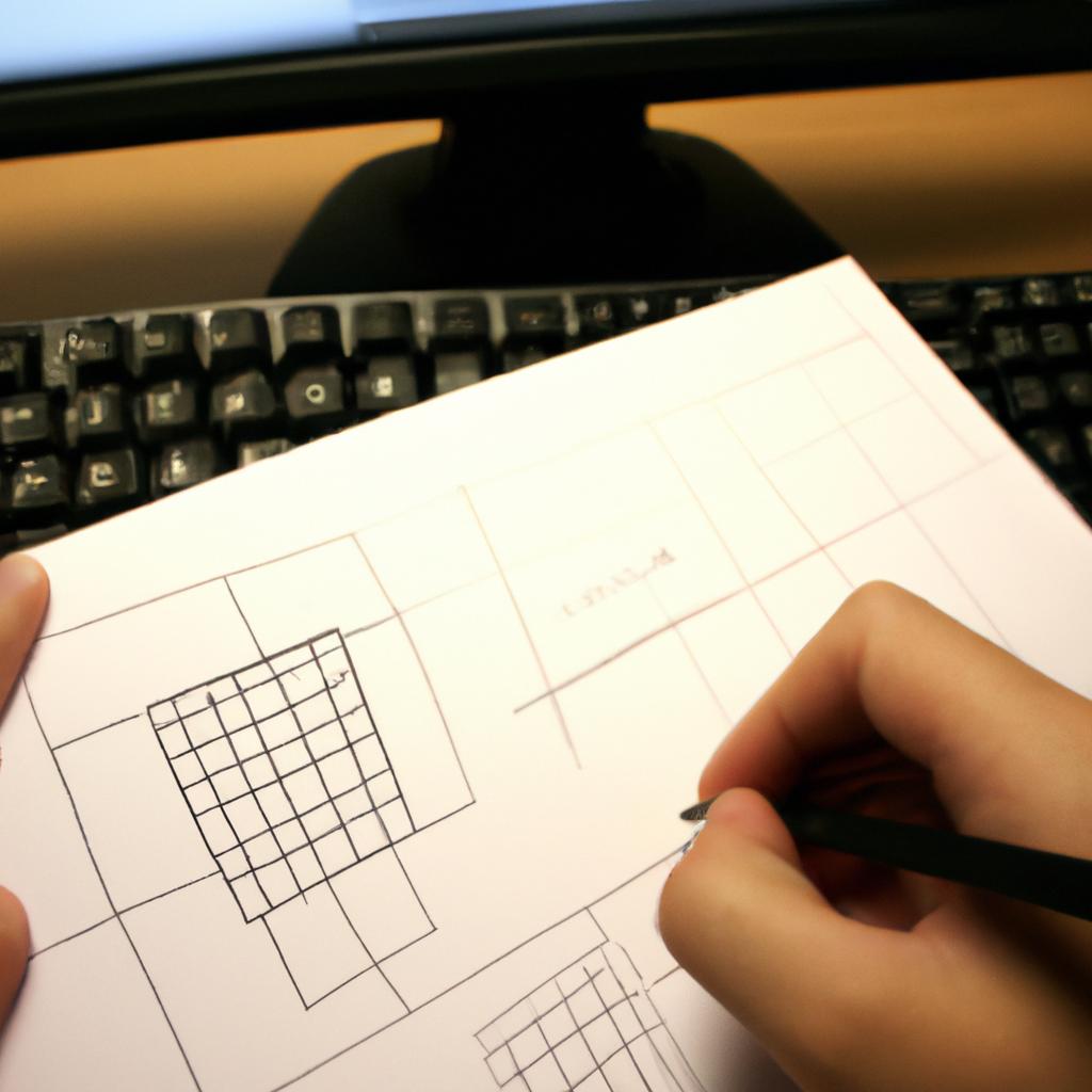 Person sketching wireframe on computer